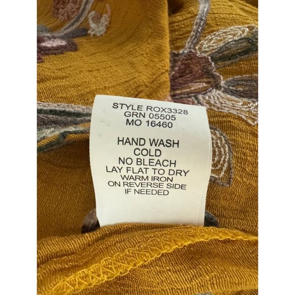 Anthropologie Figuera Flower Gold Floral Embroidered Roll Tab Top Shirt Blouse S - Picture 5 of 10